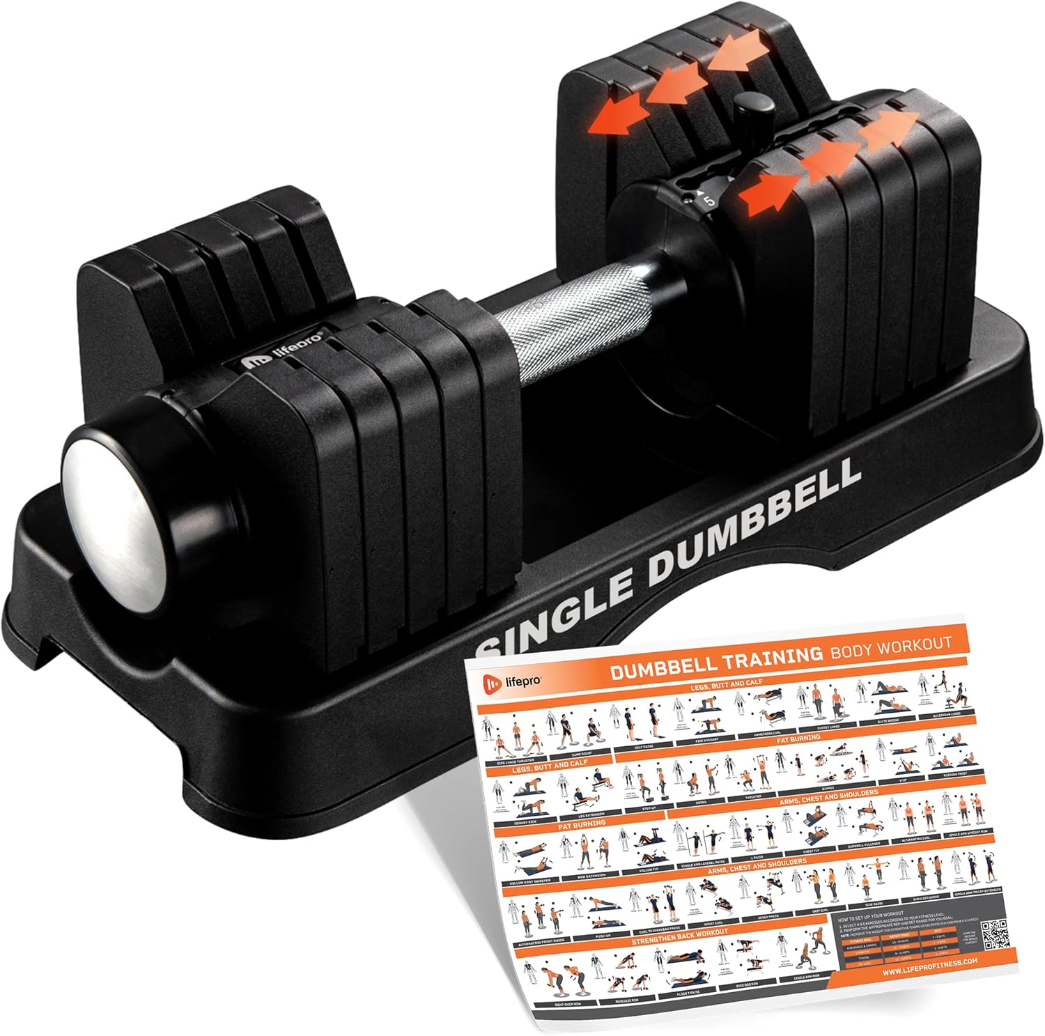 Lifepro Adjustable Dumbbells Set/Single - 15lb 43lb 55lb 25 lb Dumbbell Sets with Rack - Quick Adjust, Secure Grip weights dumbbells set - Compact Hand Weights for Women/Men at Home Gym