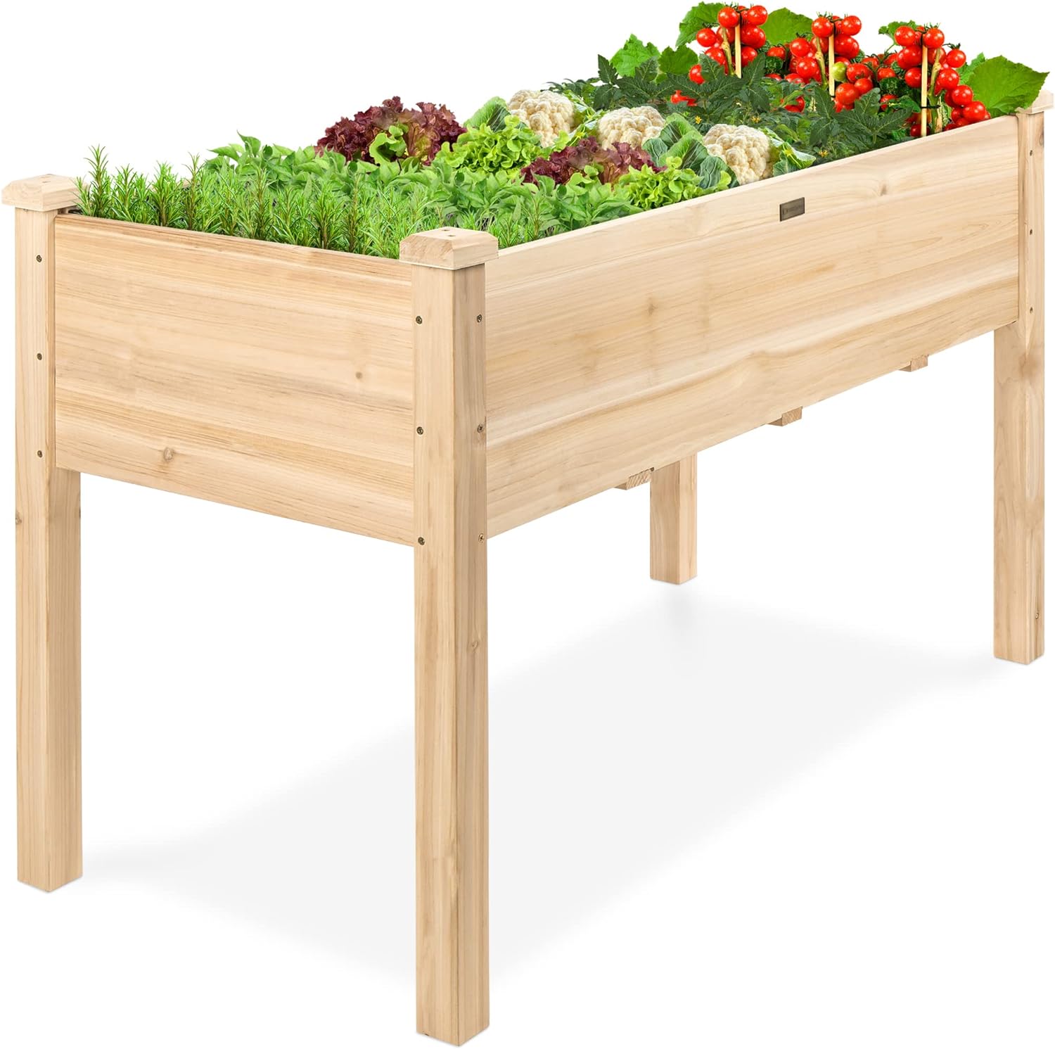 Best Choice Products 72x23x30in Raised Garden Bed, Elevated Wood Planter Box Stand for Backyard, Patio, Balcony w/Divider Panel, 6 Legs, 300lb Capacity - Natural