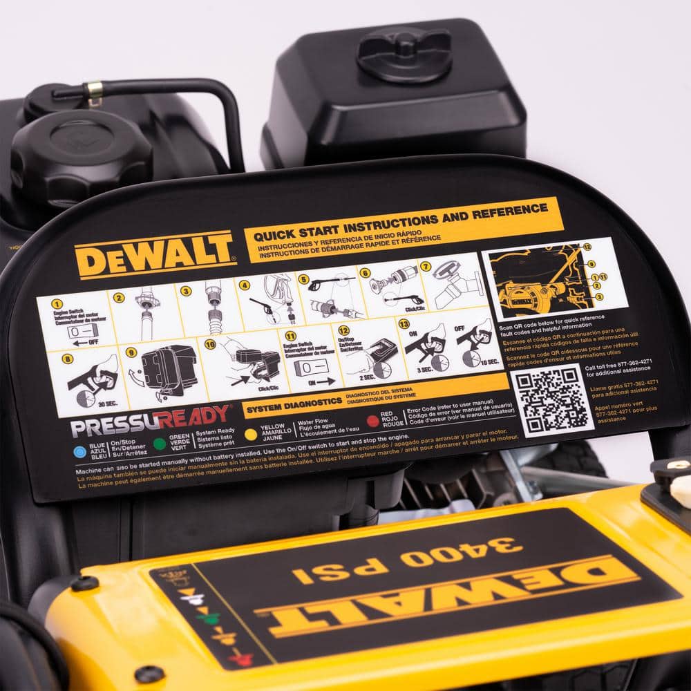 DeWalt DXPW3400PRNB-S PressuReady 3400 PSI Gas Pressure Washer with Quick Start Technology, 2.5 GPM Axial Cam Pump, 208cc Engine, Cold Water, Includes 25-Ft Hose, Nozzles, Spray Gun & Wand, 49-State