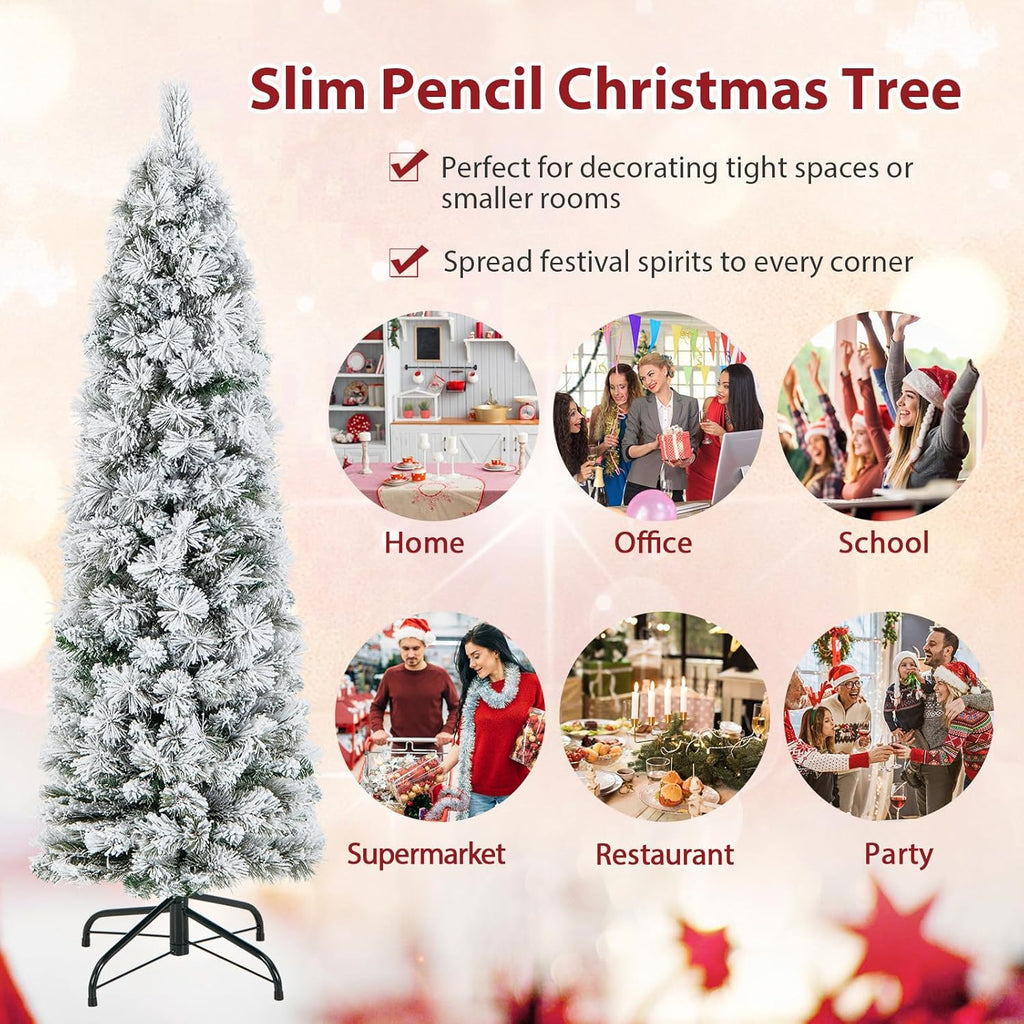 Goplus 7ft Artificial White Christmas Tree Xmas Pine Tree with Solid Metal Legs Perfect for Indoor and Outdoor Holiday Decoration
