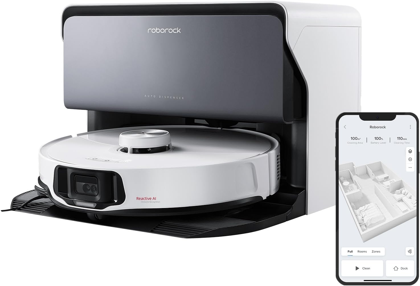 roborock S8 MaxV Ultra Robot Vacuum & Sonic Mop, 10000 Pa Suction, Corner to Edge Deep Cleaning, Hot Air Self-Drying, Auto Empty & Refill, Detergent Dispenser, Obstacle Avoidance, Black