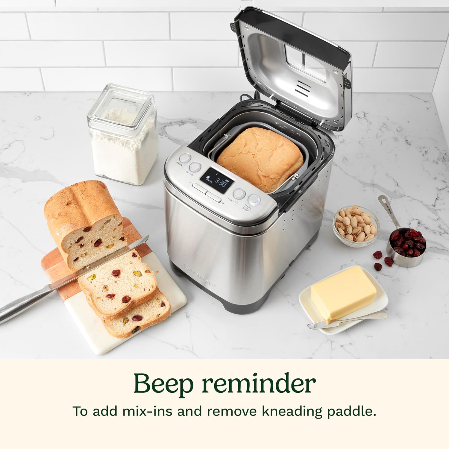 Cuisinart Convection Bread Maker Machine-16 Menu Options, 3 Loaf Sizes up to 2lbs, 3 Crust Colors-Includes Measuring Cup + Spoon & Kneading Hook, CBK-210, 12.25" x 8.85" x 13", Stainless Steel