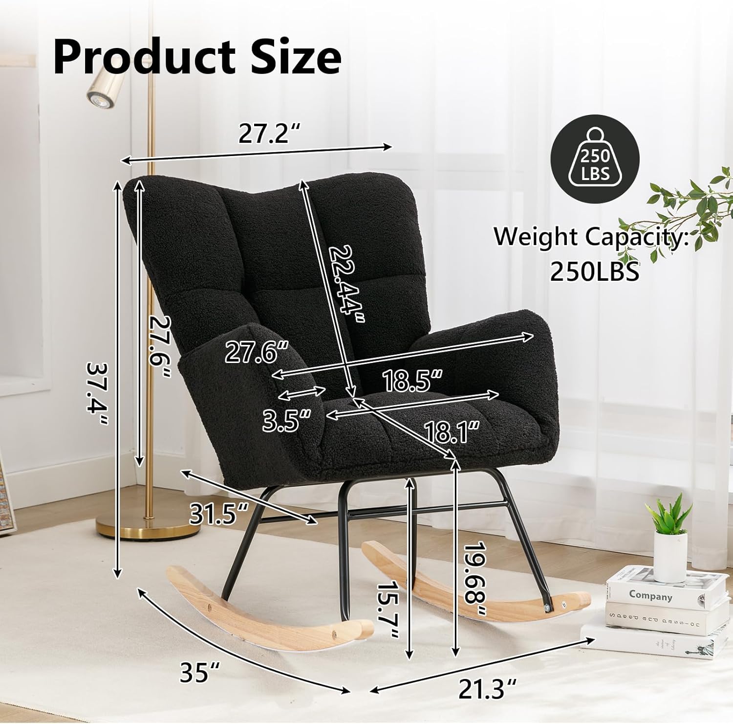 NIOIIKIT Nursery Rocking Chair Teddy Upholstered Glider Rocker Rocking Accent Chair Padded Seat with High Backrest Armchair Comfy Side Chair for Living Room Bedroom Offices (Ivory Teddy)