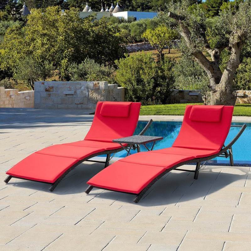 Outdoor Wicker Chaise Lounge - Set of 2 with Table