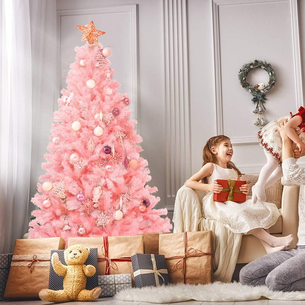 Goplus 7ft Artificial White Christmas Tree Xmas Pine Tree with Solid Metal Legs Perfect for Indoor and Outdoor Holiday Decoration