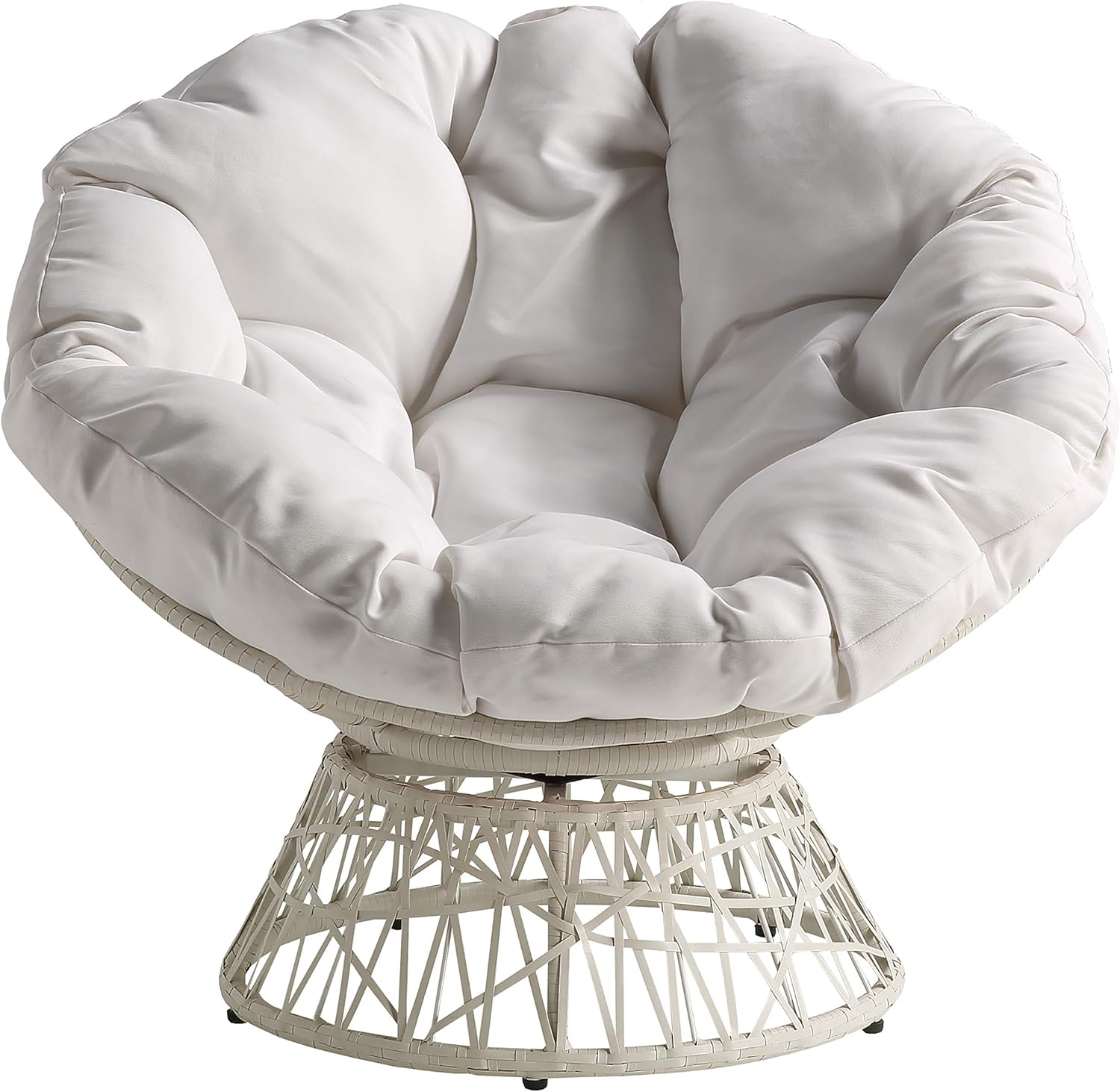 OSP Home Furnishings Wicker Papasan Chair with 360-Degree Swivel, Brown Frame with Brown Cushion