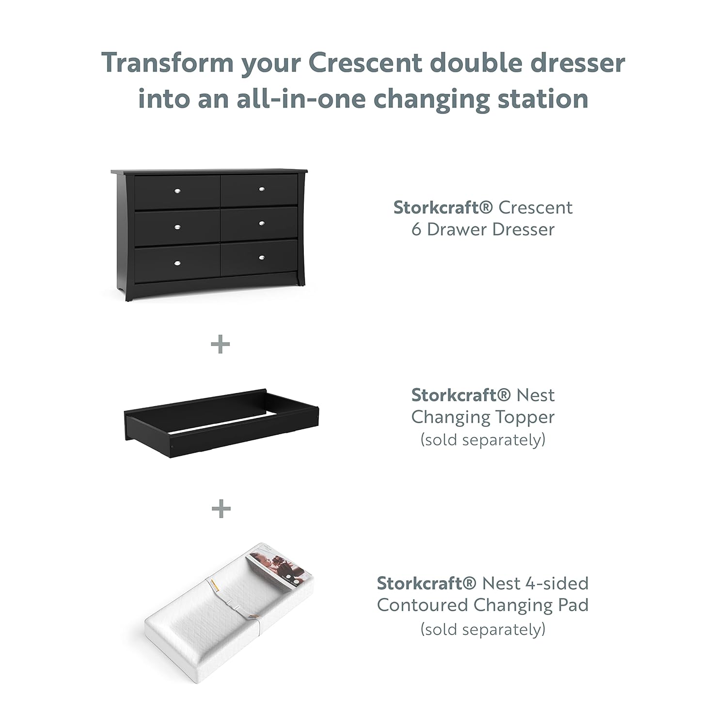 Storkcraft Crescent 6 Drawer Double Dresser (Pebble Gray) – GREENGUARD Gold Certified, For Nursery, Dresser, Kids Nursery Organizer, Chest of Drawers