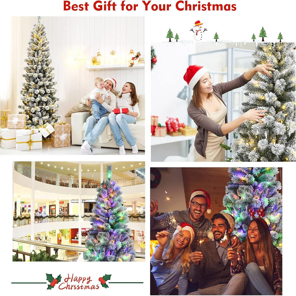 Goplus 7ft Artificial White Christmas Tree Xmas Pine Tree with Solid Metal Legs Perfect for Indoor and Outdoor Holiday Decoration