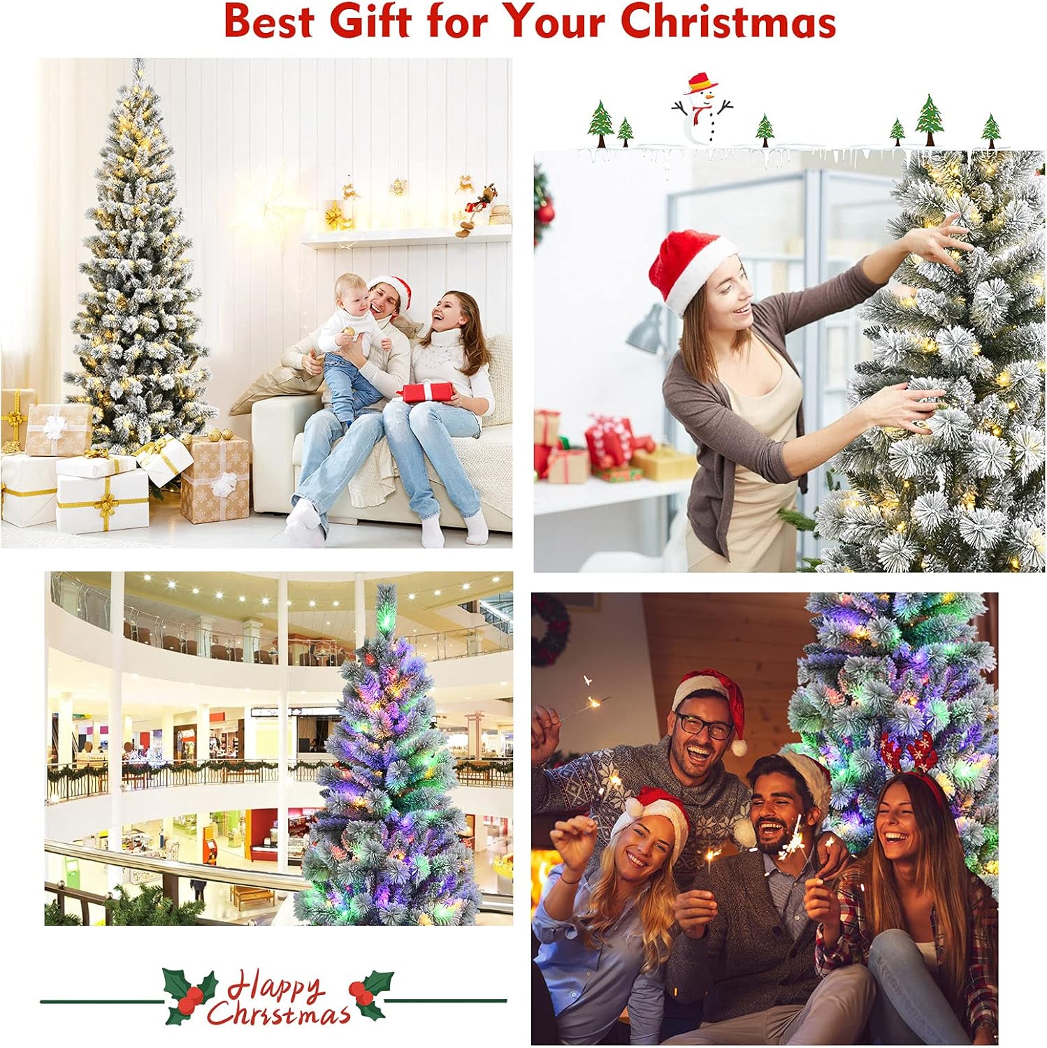 Goplus 7ft Artificial White Christmas Tree Xmas Pine Tree with Solid Metal Legs Perfect for Indoor and Outdoor Holiday Decoration