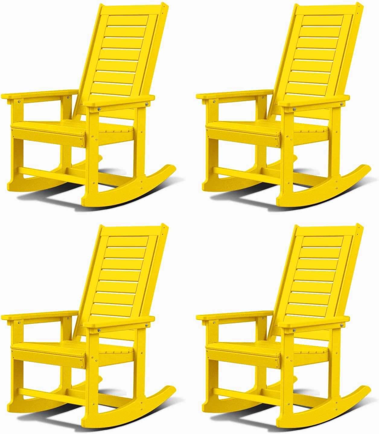 GREENVINES Outdoor Rocking Chairs | Set of 2 | Porch Rocker | HDPE Plastic | Black | Oversized Rockers | High Back | Big & Tall | Ladder Back | for Patio Outside Backyard Balcony Garden