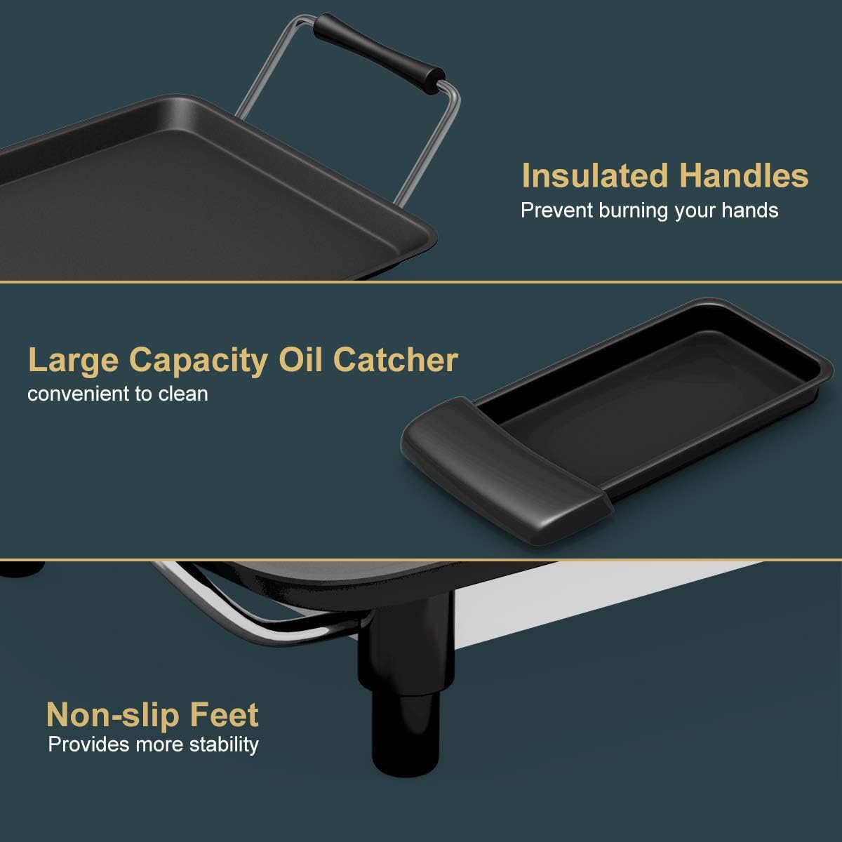 Electric Teppanyaki Grill Griddle, BBQ Smokeless Grills, 2000W Indoor Outdoor Barbecue Griddles Table Top with Nonstick Surfaces and Adjustable 5 Temperature Setting