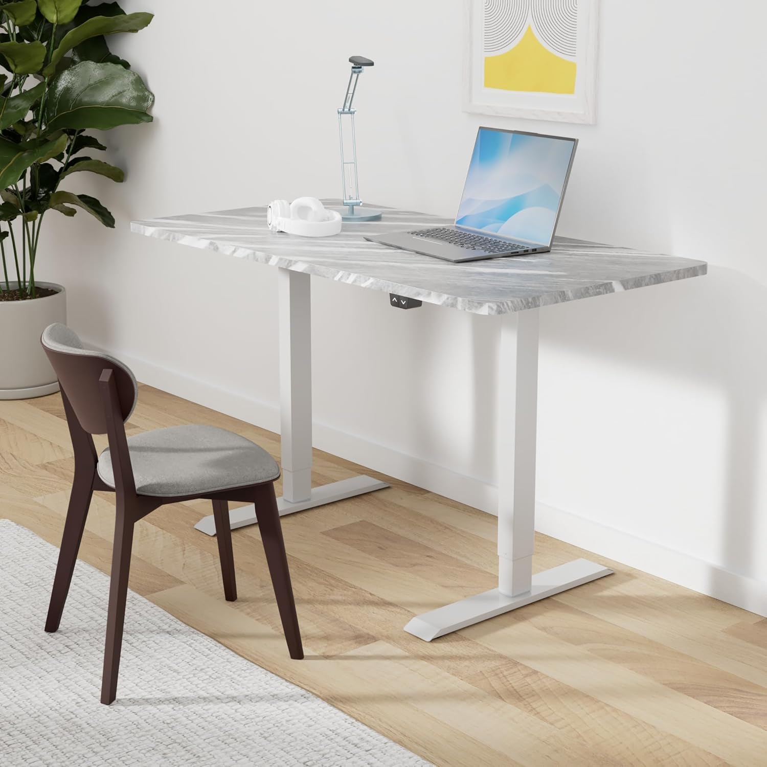 FLEXISPOT EN1 One-Piece Standing Desk 55 x 28 Inch Electric Adjustable Height Desk for Home Office and Computer Workstation (White Frame + 55" Maple Top, 2 Packages)