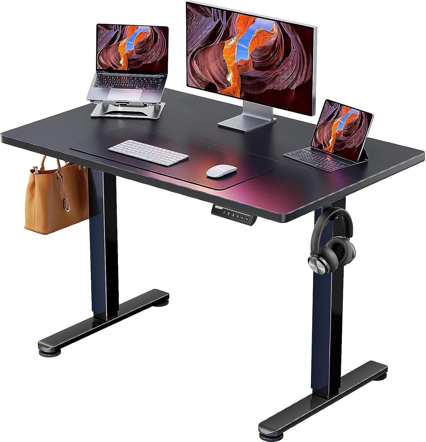 ErGear Height Adjustable Electric Standing Desk, 40 x 24 Inches Sit Stand up Desk, Memory Computer Home Office Desk (Light Vintage Brown)