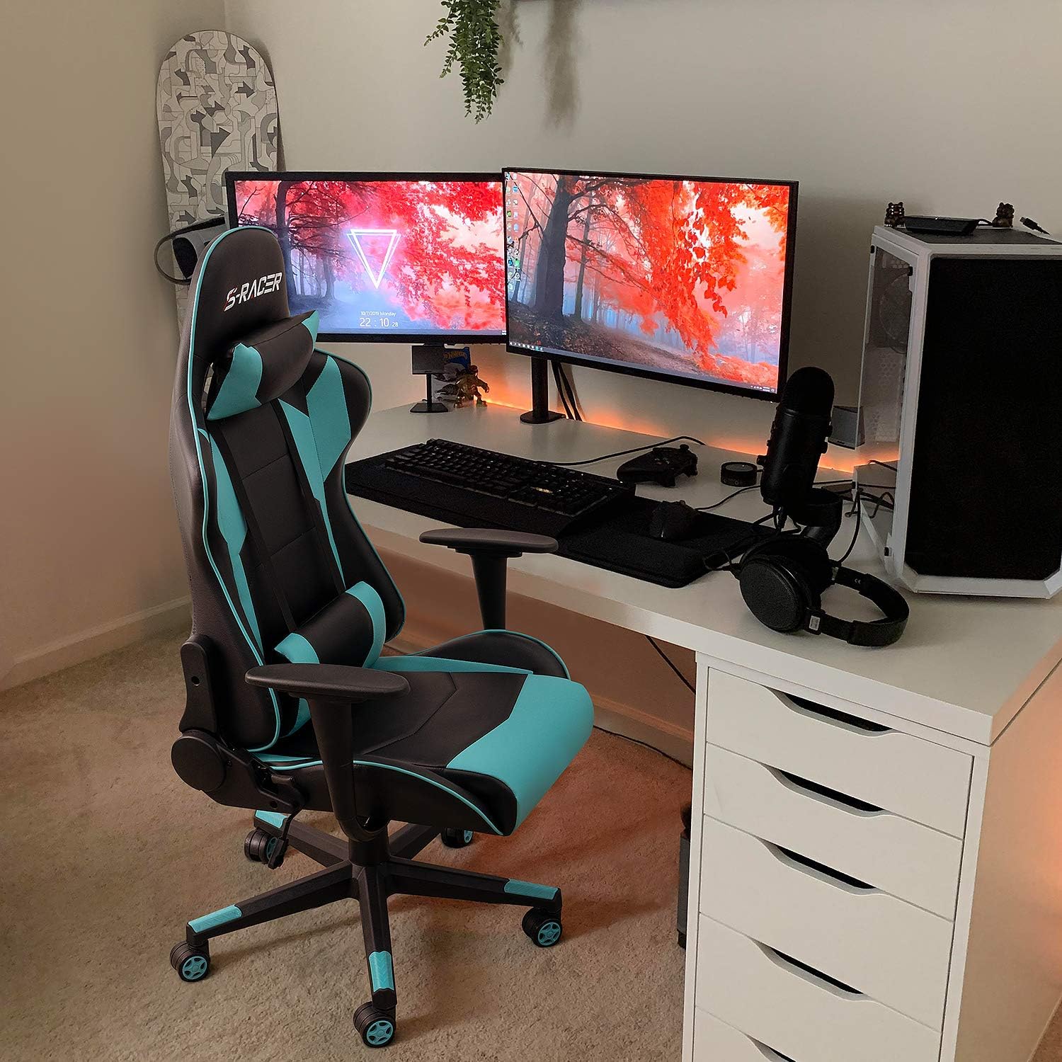 Homall Gaming Chair, Office Chair High Back Computer Chair Leather Desk Chair Racing Executive Ergonomic Adjustable Swivel Task Chair with Headrest and Lumbar Support (Dark Black)
