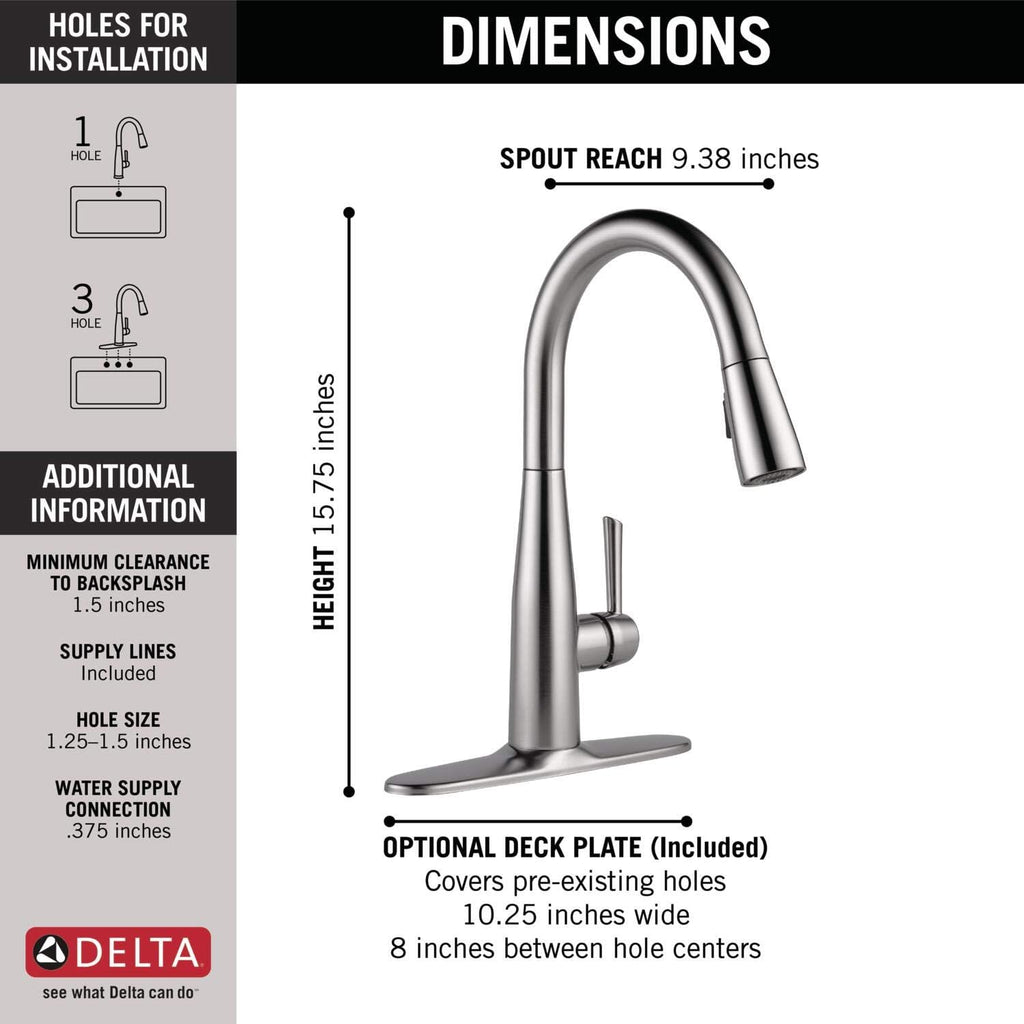 Delta Essa Touchless Kitchen Faucet with Touch Technology, Brushed Nickel Kitchen Sink Faucet with Pull Down Sprayer, Single Hole, Arctic Stainless 9113TL-AR-DST