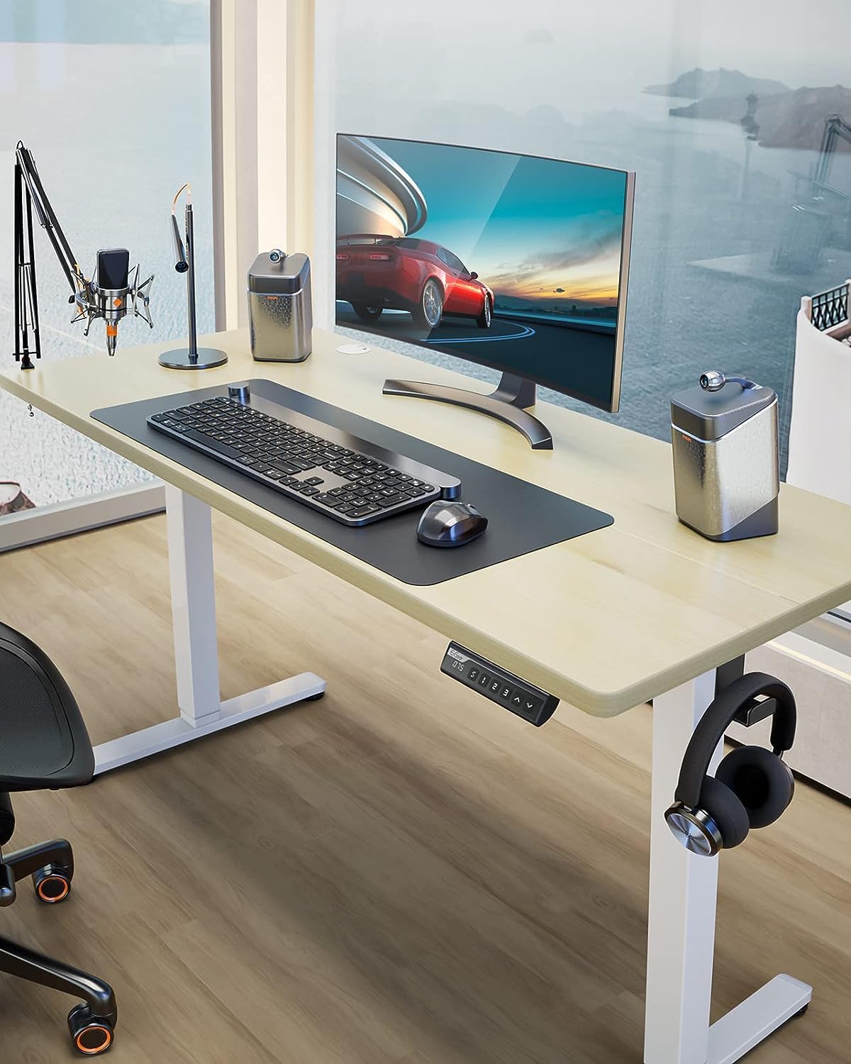 ErGear Height Adjustable Electric Standing Desk, 40 x 24 Inches Sit Stand up Desk, Memory Computer Home Office Desk (Light Vintage Brown)