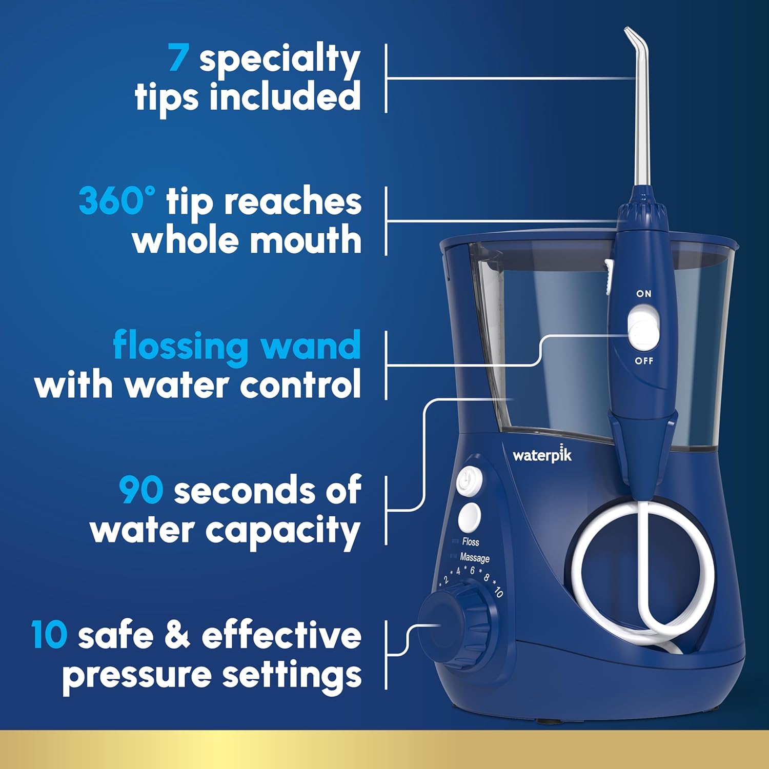 Waterpik Aquarius Water Flosser Professional For Teeth, Gums, Braces, Dental Care, Electric Power With 10 Settings, 7 Tips For Multiple Users And Needs, ADA Accepted, Gray WP-667, Packaging May Vary