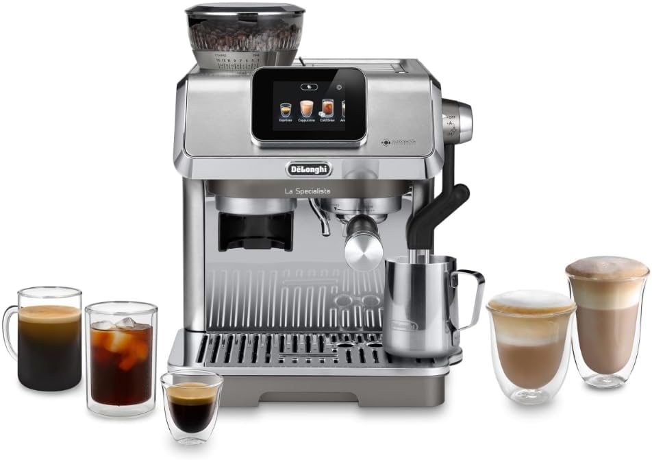 De'Longhi La Specialista Maestro Espresso Machine with Grinder, Auto & Manual Milk Frother – Bean-to-Cup Cold Brew Coffee with Cold Extraction Technology, Variable Temp & Tamping Tool, 8 Drink Presets
