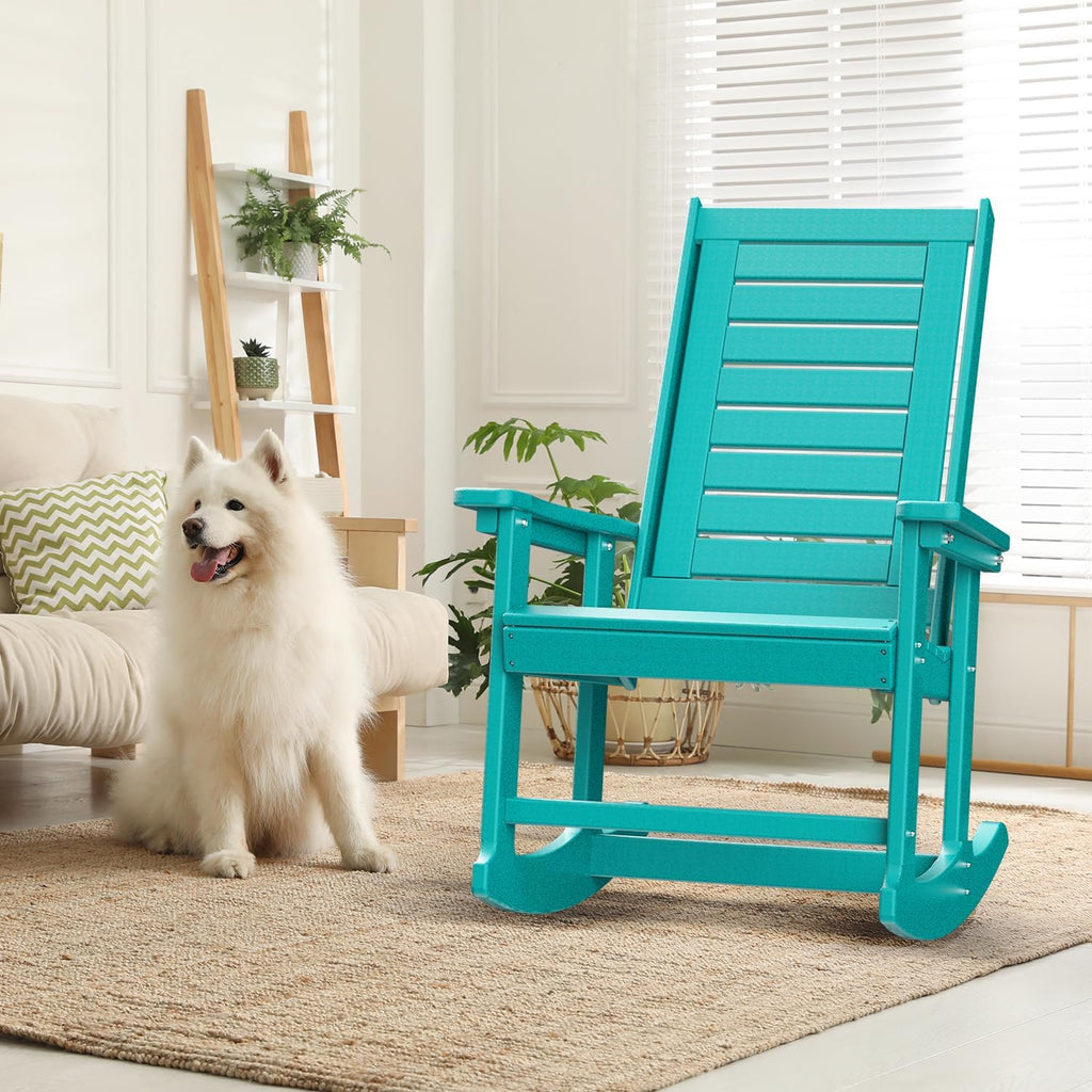 GREENVINES Outdoor Rocking Chairs | Set of 2 | Porch Rocker | HDPE Plastic | Black | Oversized Rockers | High Back | Big & Tall | Ladder Back | for Patio Outside Backyard Balcony Garden