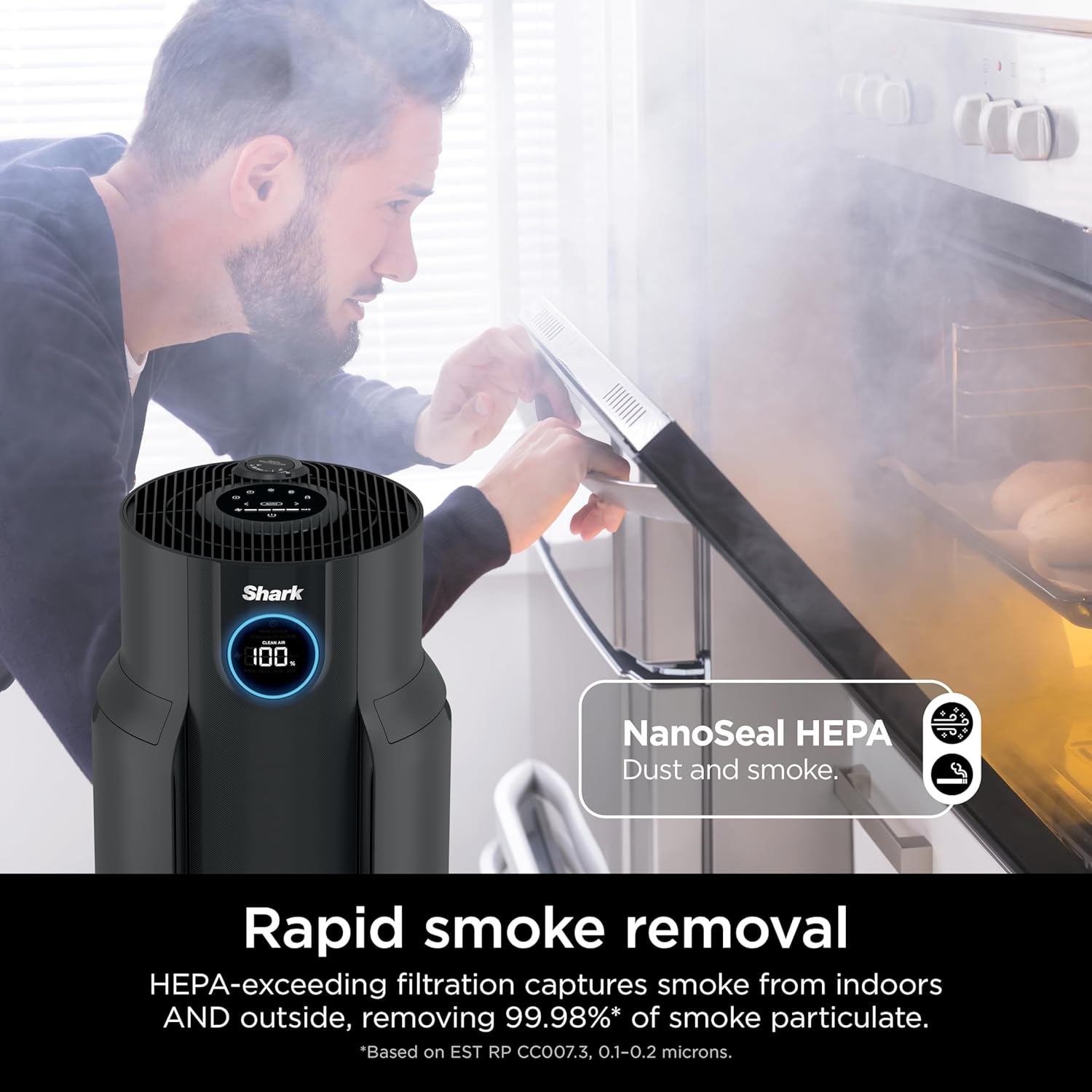 Shark Air Purifiers for Home Large Room with NeverChange Air Filter, 5 Year HEPA Filter, Covers 650 Sq. ft, Odor Neutralizer and Clean Sense Technology, Removes 99.98% of Dust & Allergens, HP152
