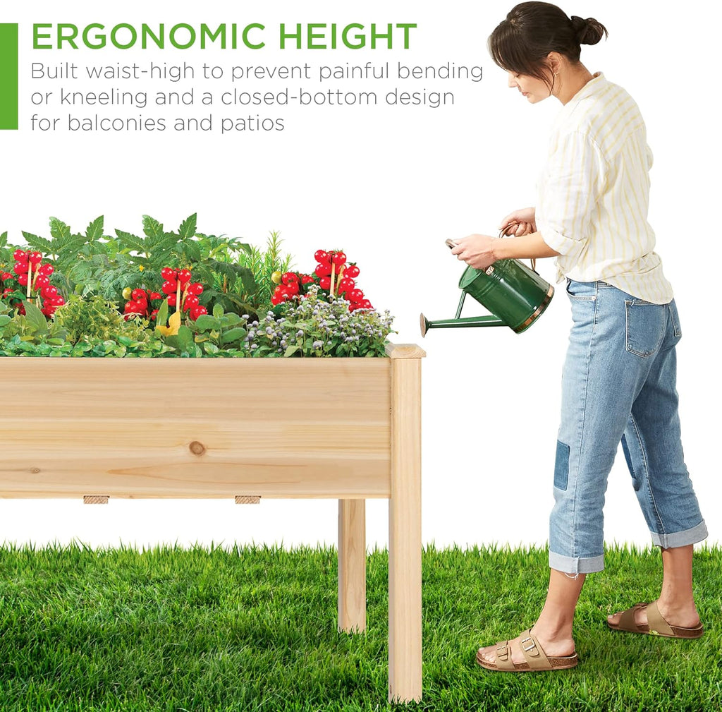Best Choice Products 72x23x30in Raised Garden Bed, Elevated Wood Planter Box Stand for Backyard, Patio, Balcony w/Divider Panel, 6 Legs, 300lb Capacity - Natural