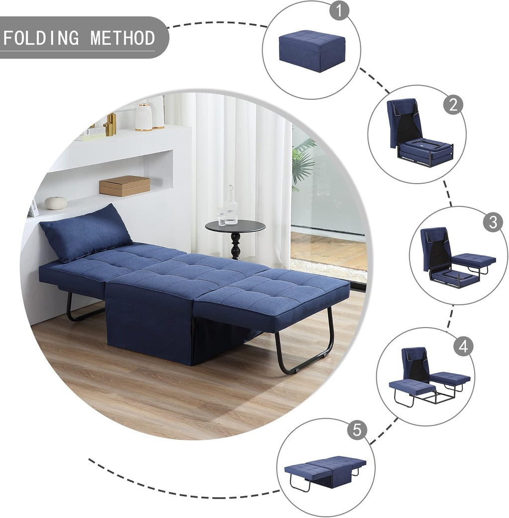 Sofa Bed, 4 in 1 Multi-Function Folding Ottoman Breathable Linen Couch Bed with Adjustable Backrest Modern Convertible Chair for Living Room Apartment Office