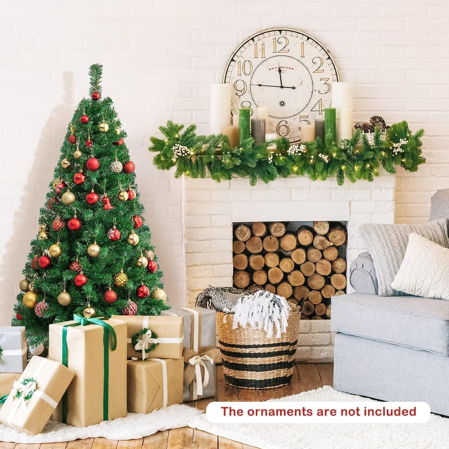 Goplus 7ft Artificial White Christmas Tree Xmas Pine Tree with Solid Metal Legs Perfect for Indoor and Outdoor Holiday Decoration
