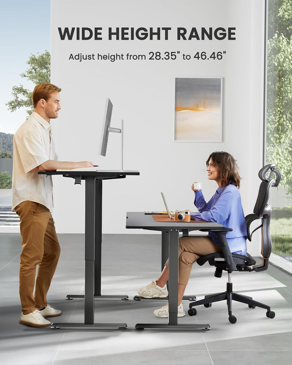ErGear Height Adjustable Electric Standing Desk, 40 x 24 Inches Sit Stand up Desk, Memory Computer Home Office Desk (Light Vintage Brown)