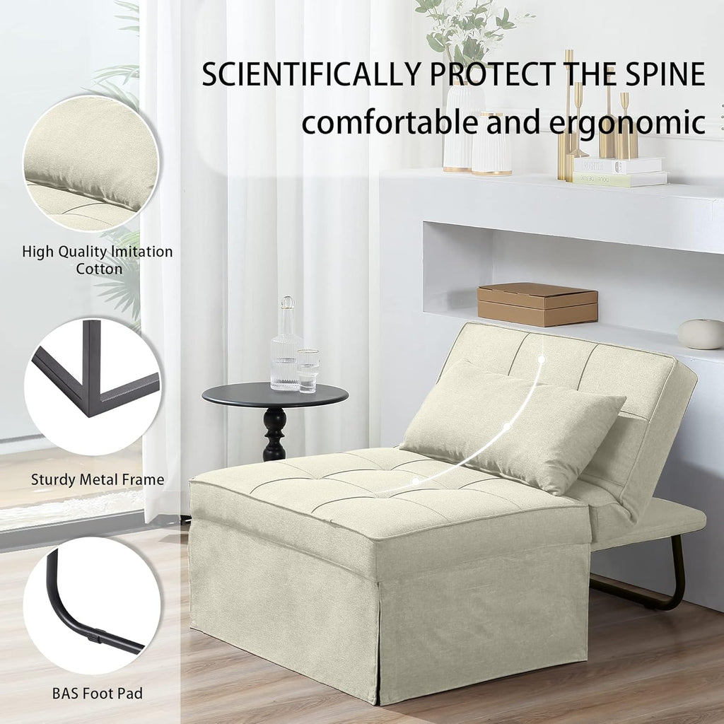 Sofa Bed, 4 in 1 Multi-Function Folding Ottoman Breathable Linen Couch Bed with Adjustable Backrest Modern Convertible Chair for Living Room Apartment Office