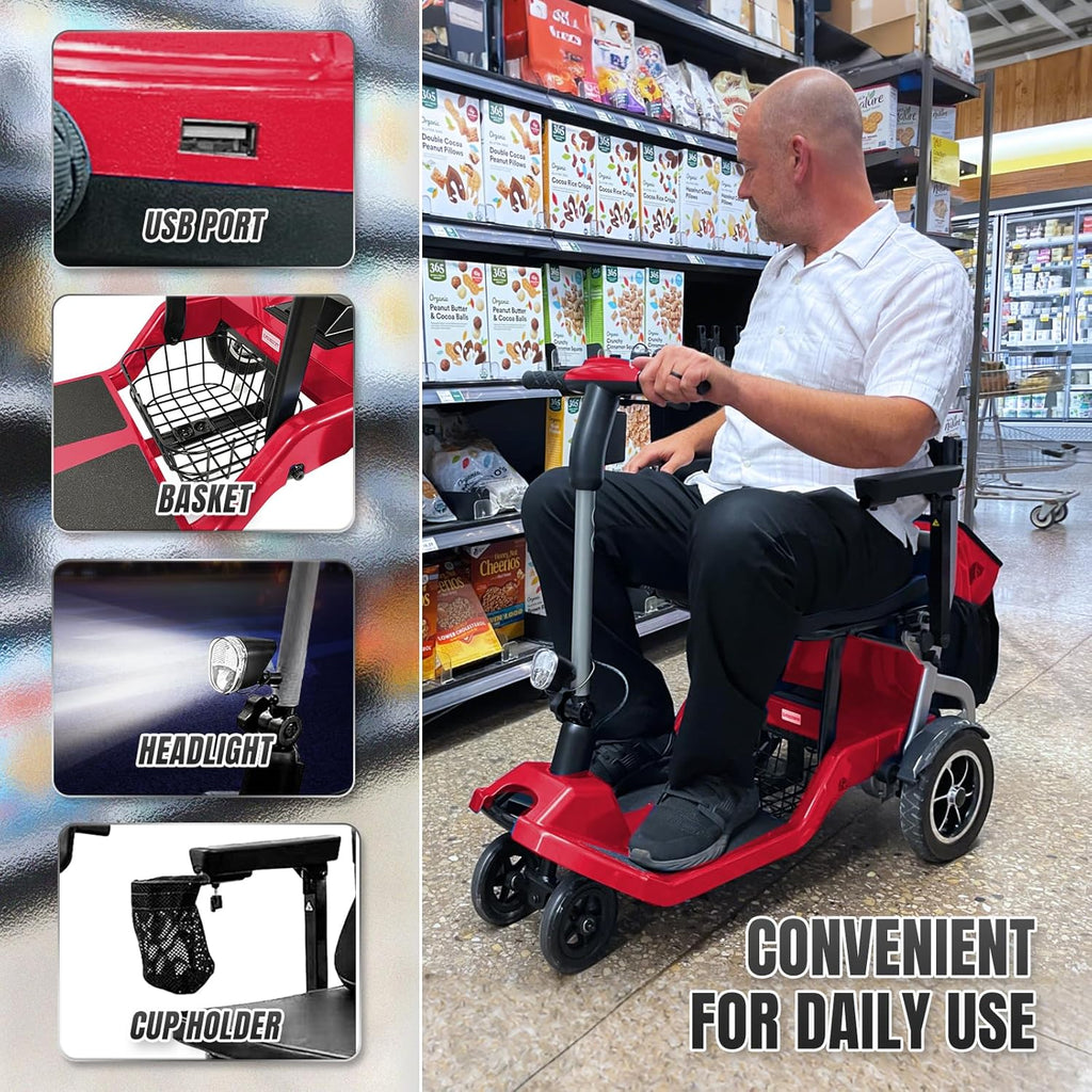 R3b-Mobility Scooters for Seniors Adults Ultra Lightweight Electric Powered Folding 4 Wheel Mobility Scooter with Headlight Cup Holder, Compact & Convenient for Travel Airline Approved, Blue
