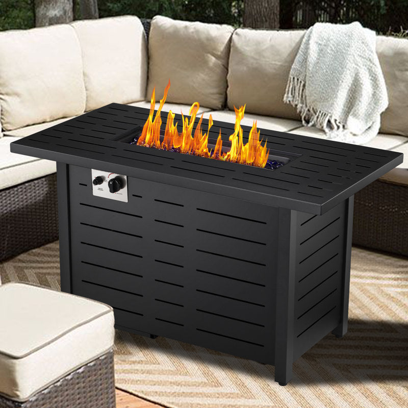 25" H x 43" W Iron Propane Outdoor Fire Pit Table with Cover