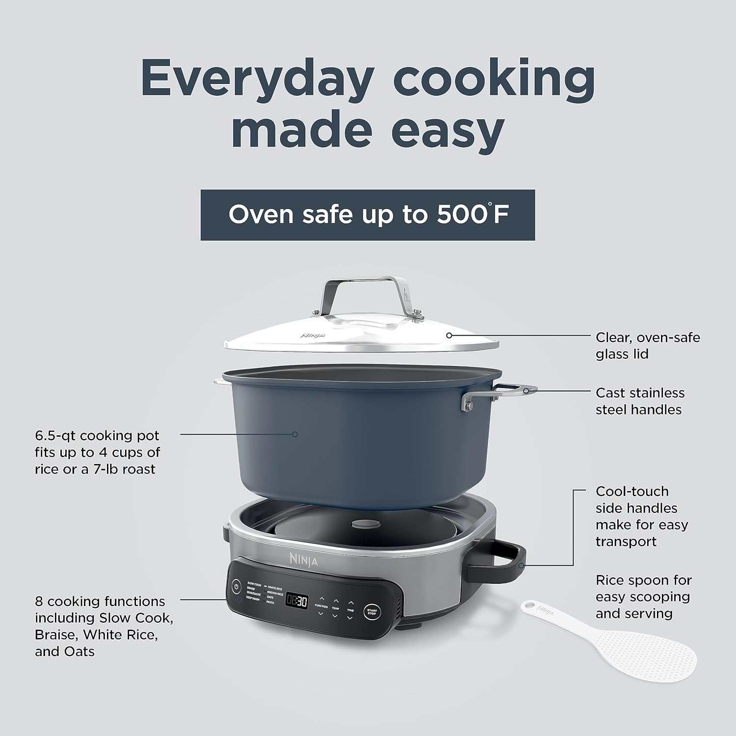 Ninja MC1010 Foodi PossibleCooker PLUS - Sous Vide & Proof 6-in-1 Multi-Cooker, with 8.5 Quarts, Slow Cooker, Dutch Oven & More, Glass Lid & Integrated Spoon, Nonstick, Oven Safe Pot to 500°F, Black