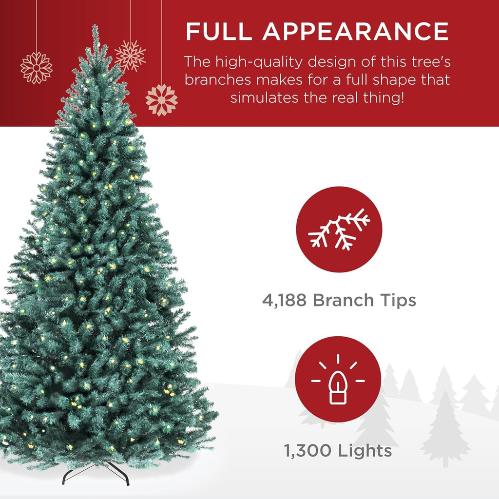 Best Choice Products Artificial Christmas Tree, 6ft Premium Pre-Lit Realistic Spruce Holiday Décor w/Dense Branches, Metal Base - Green Spruce