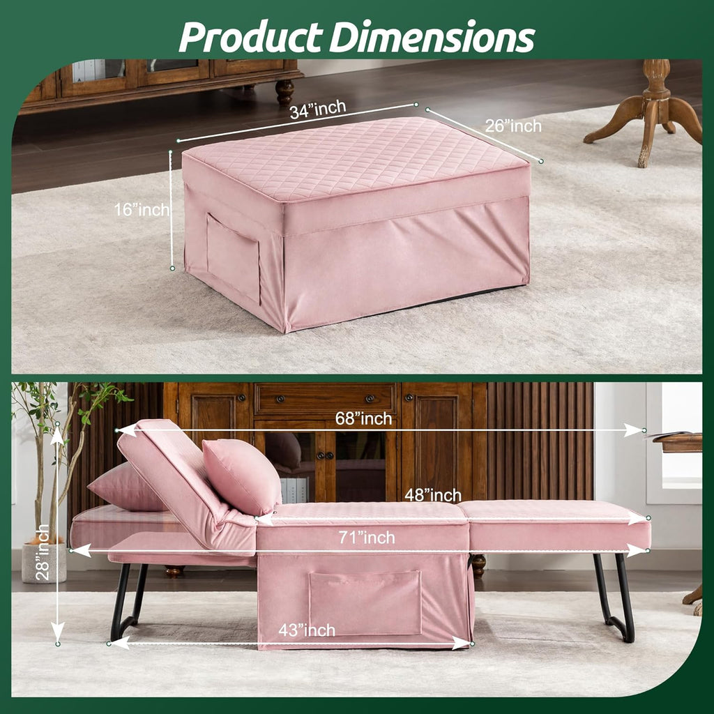 Sofa Bed, 4 in 1 Multi-Function Folding Ottoman Breathable Linen Couch Bed with Adjustable Backrest Modern Convertible Chair for Living Room Apartment Office