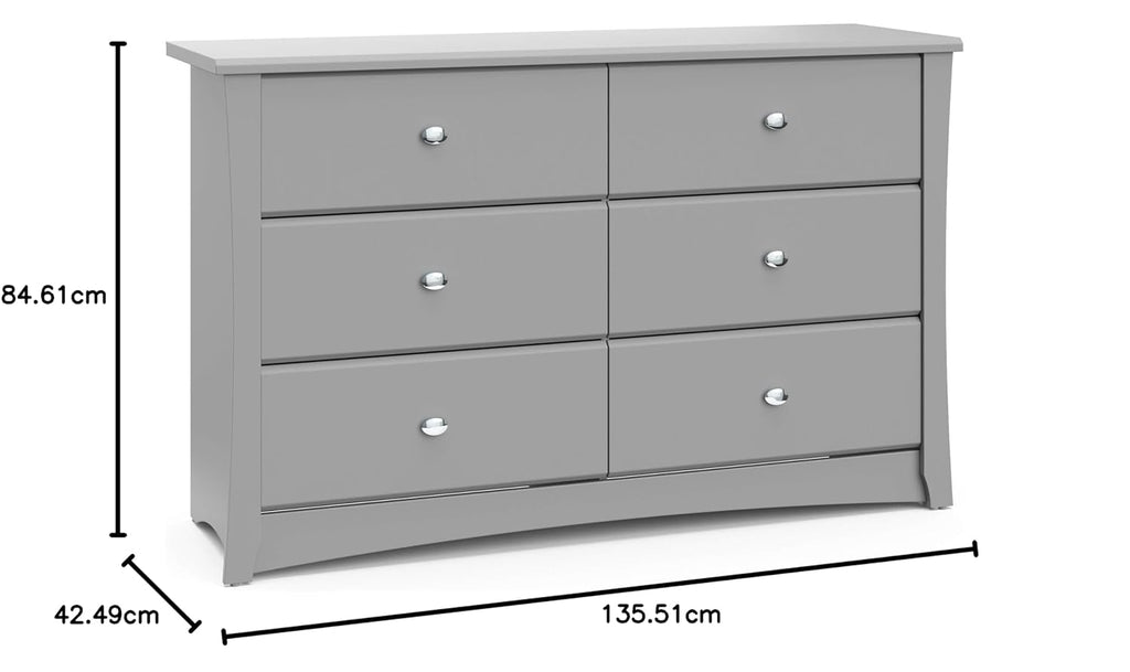 Storkcraft Crescent 6 Drawer Double Dresser (Pebble Gray) – GREENGUARD Gold Certified, For Nursery, Dresser, Kids Nursery Organizer, Chest of Drawers