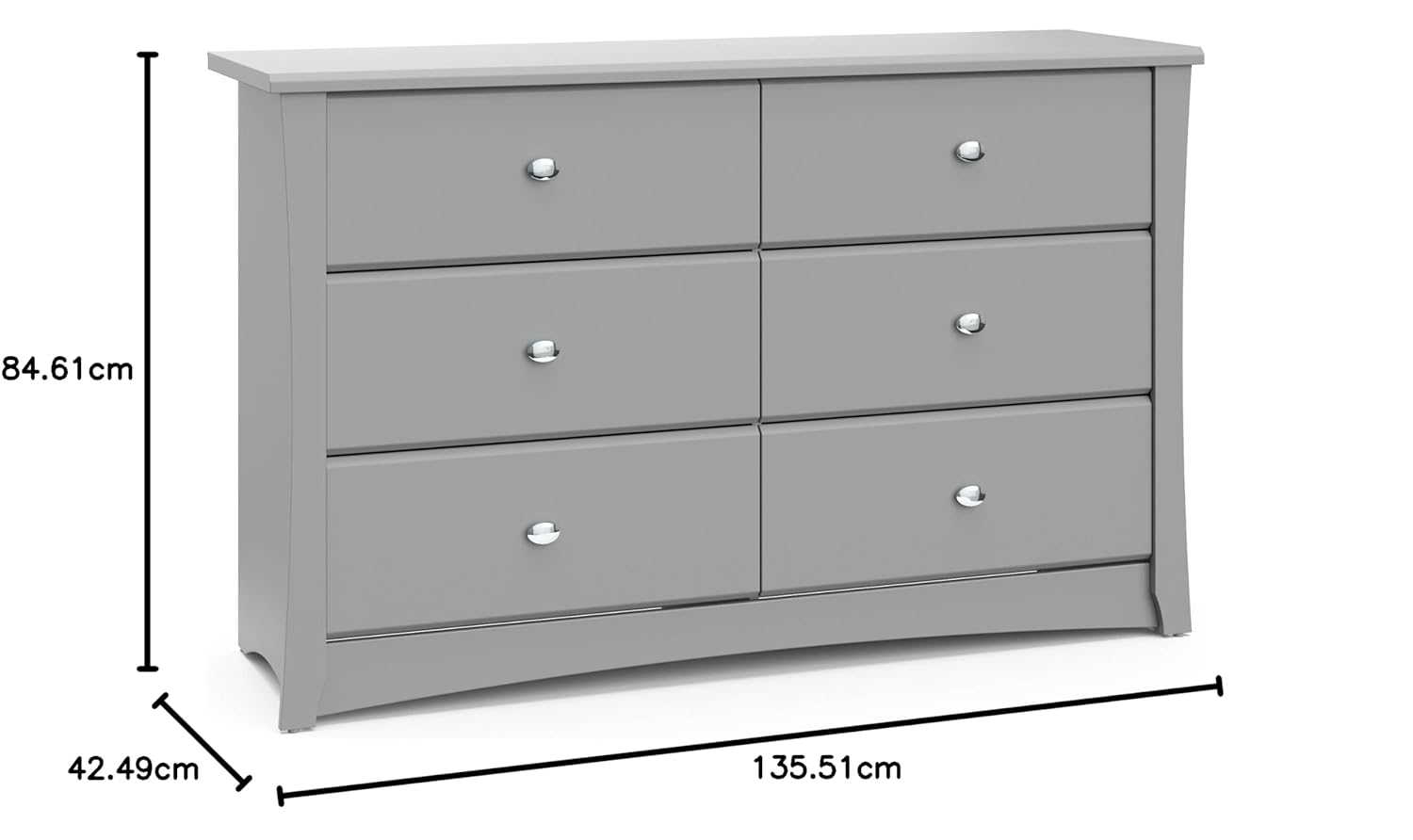 Storkcraft Crescent 6 Drawer Double Dresser (Pebble Gray) – GREENGUARD Gold Certified, For Nursery, Dresser, Kids Nursery Organizer, Chest of Drawers