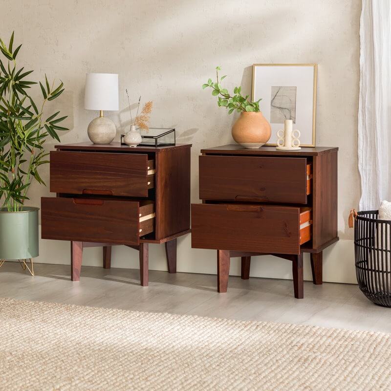 Aizlyn Mid-Century Modern Solid Wood Groove-Handle Nightstands (Set of 2)