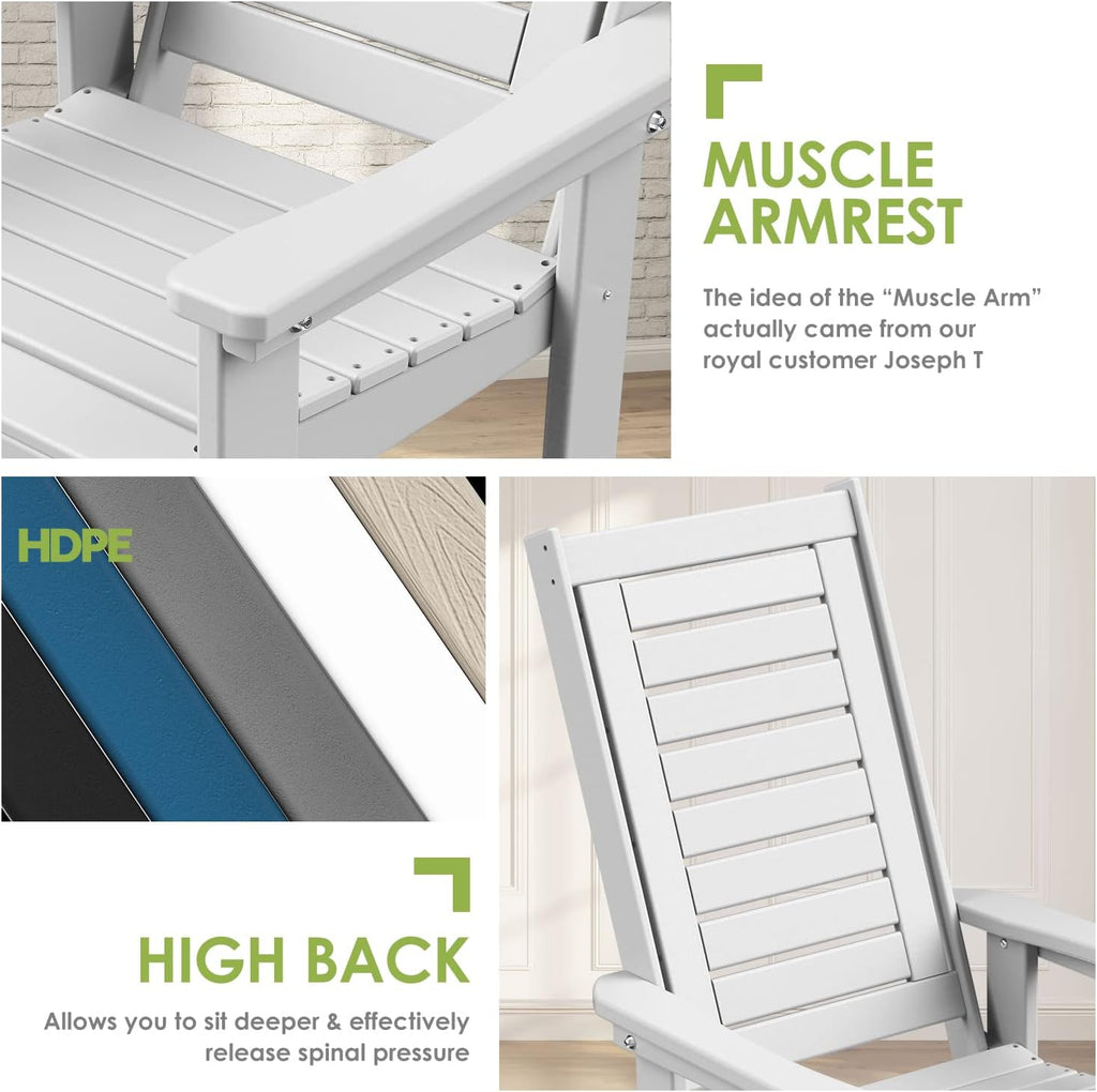GREENVINES Outdoor Rocking Chairs | Set of 2 | Porch Rocker | HDPE Plastic | Black | Oversized Rockers | High Back | Big & Tall | Ladder Back | for Patio Outside Backyard Balcony Garden