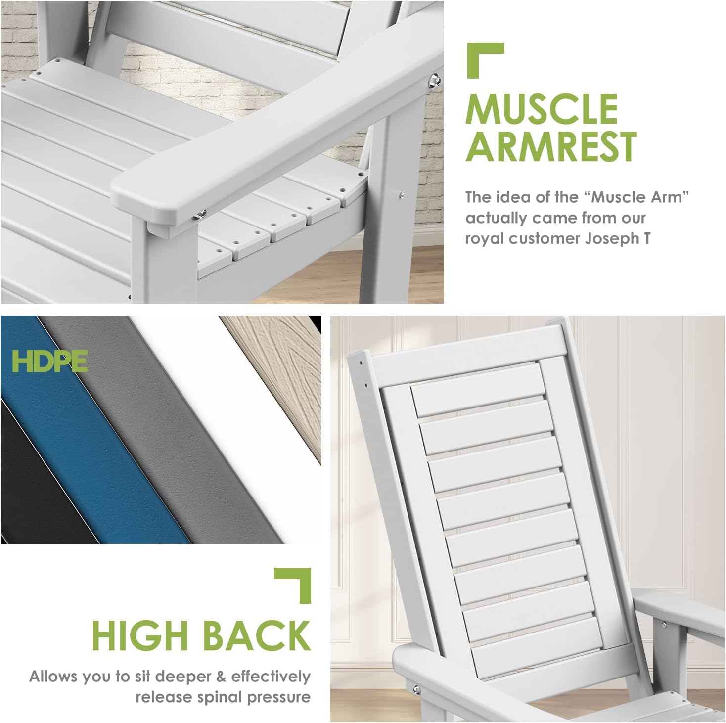 GREENVINES Outdoor Rocking Chairs | Set of 2 | Porch Rocker | HDPE Plastic | Black | Oversized Rockers | High Back | Big & Tall | Ladder Back | for Patio Outside Backyard Balcony Garden