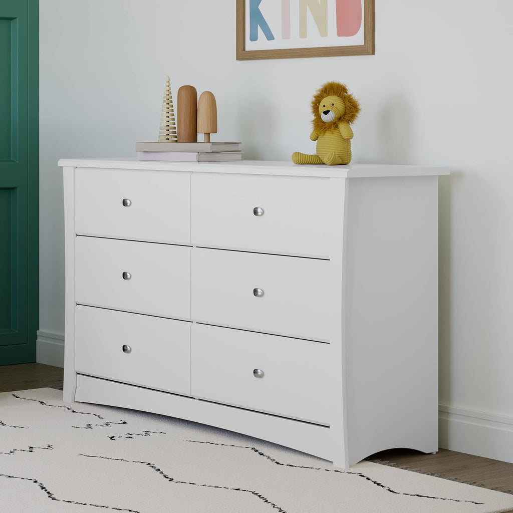 Storkcraft Crescent 6 Drawer Double Dresser (Pebble Gray) – GREENGUARD Gold Certified, For Nursery, Dresser, Kids Nursery Organizer, Chest of Drawers