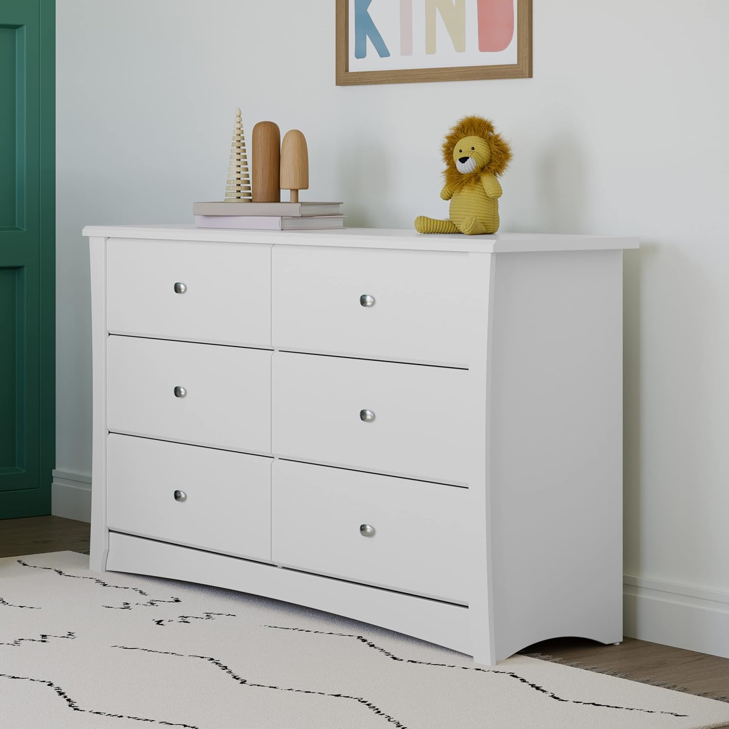 Storkcraft Crescent 6 Drawer Double Dresser (Pebble Gray) – GREENGUARD Gold Certified, For Nursery, Dresser, Kids Nursery Organizer, Chest of Drawers