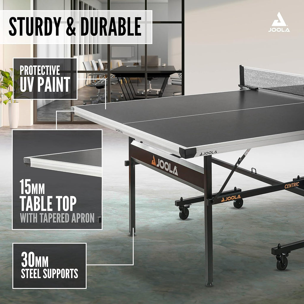 JOOLA Inside - Professional MDF Indoor Table Tennis Table with Quick Clamp Ping Pong Net and Post Set - 10 Minute Easy Assembly - Ping Pong Table with Single Player Playback Mode