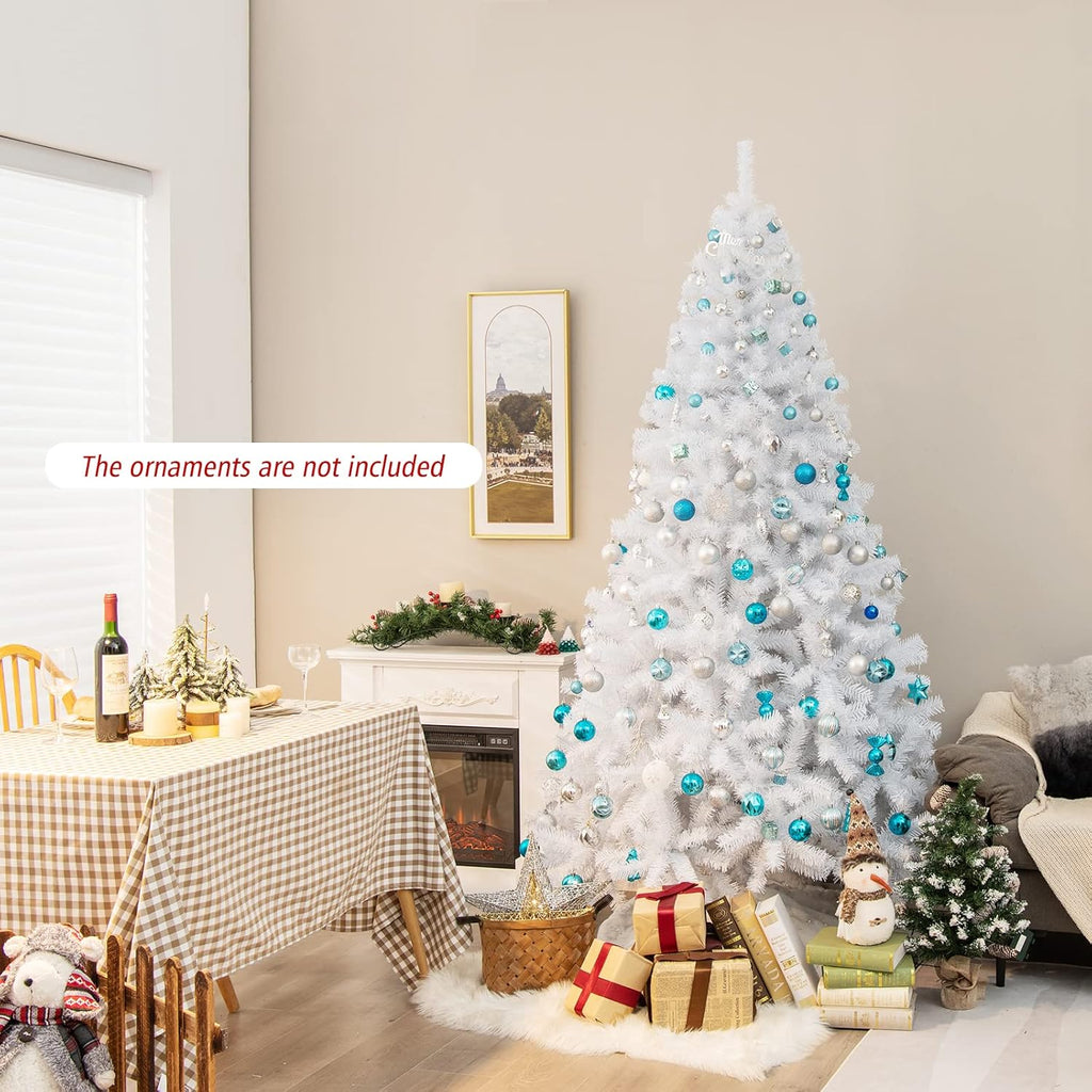 Goplus 7ft Artificial White Christmas Tree Xmas Pine Tree with Solid Metal Legs Perfect for Indoor and Outdoor Holiday Decoration