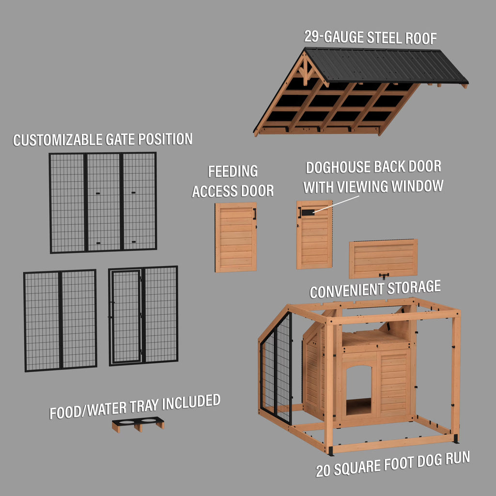 Backyard Discovery 7'x5' Waggin' Retreat Cedar Wood Dog Kennel, Galvanized Steel Roof