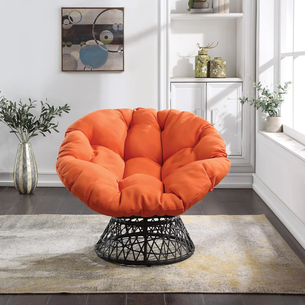 OSP Home Furnishings Wicker Papasan Chair with 360-Degree Swivel, Brown Frame with Brown Cushion