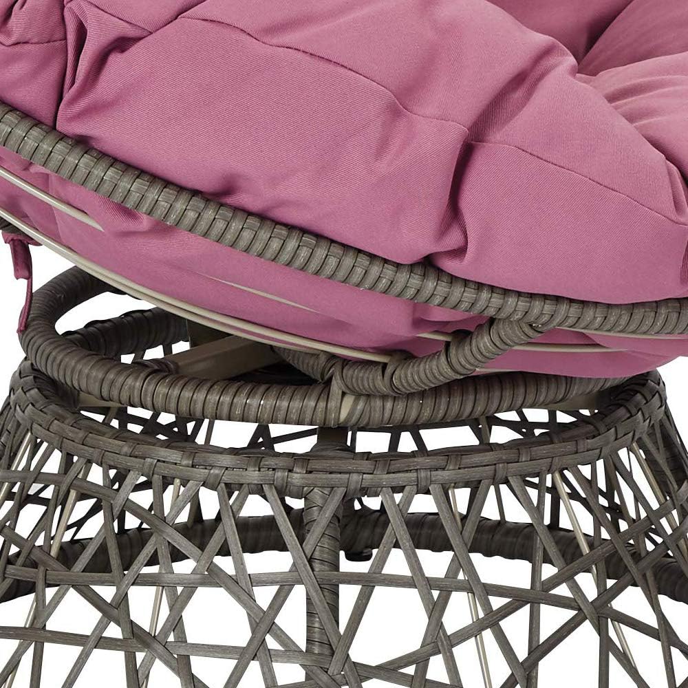 OSP Home Furnishings Wicker Papasan Chair with 360-Degree Swivel, Brown Frame with Brown Cushion