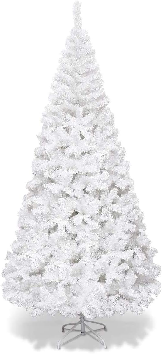 Goplus 7ft Artificial White Christmas Tree Xmas Pine Tree with Solid Metal Legs Perfect for Indoor and Outdoor Holiday Decoration