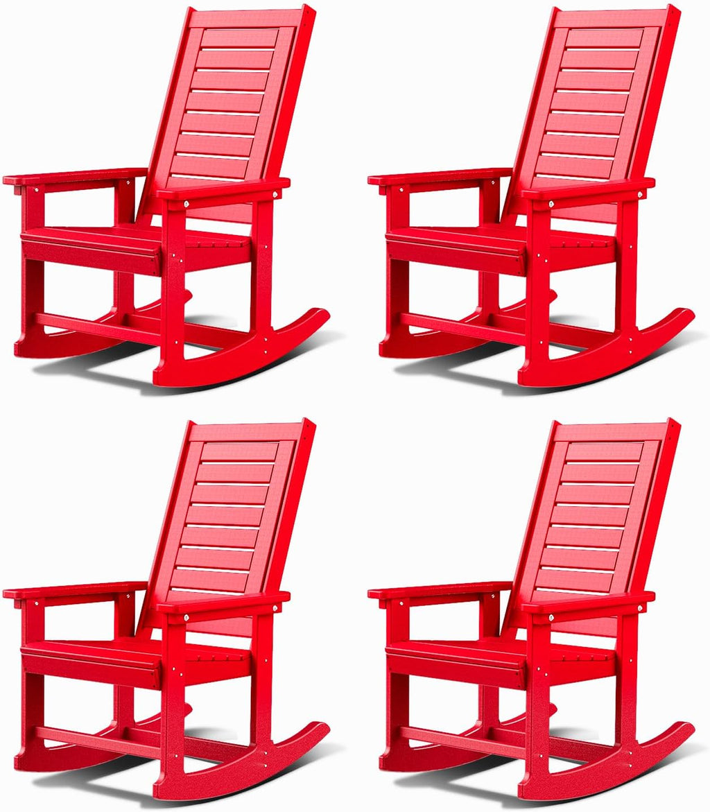 GREENVINES Outdoor Rocking Chairs | Set of 2 | Porch Rocker | HDPE Plastic | Black | Oversized Rockers | High Back | Big & Tall | Ladder Back | for Patio Outside Backyard Balcony Garden