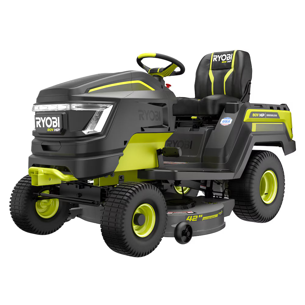 80V HP Brushless 42 in. Battery Electric Cordless Riding Lawn Tractor with (3) 80V 10Ah Batteries and Charger