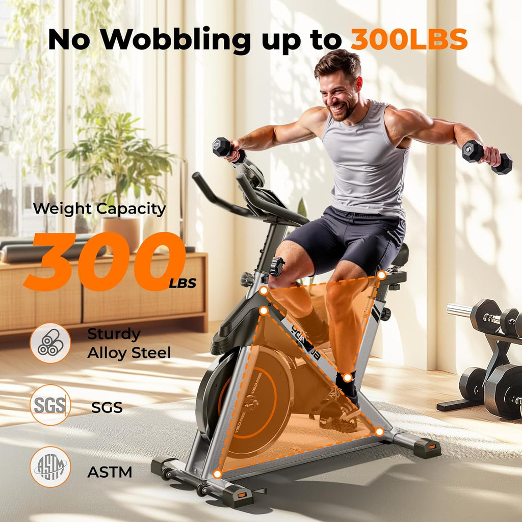 YOSUDA Exercise Bike, Brake Pad Stationary Bike for Home with Exclusive App, Magnetic Indoor Cycling Bike with 300 lb Weight Capacity, Low Noise, Tablet Holder and Fitness Courses for Weight Loss